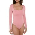 thumbnail image 1 of Women's Long Sleeve Square Neck Bodysuit, Sexy Casual Cute Going Out Top Body Suit, Trendy Spring Summer 2024(Dusty Pink Small Size), 1 of 6