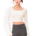 thumbnail image 1 of Women's Long Sleeve Square Neck Cropped Activewear Top with Fitted Design - Medium, White, 1 of 1
