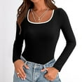 thumbnail image 1 of Women's Long Sleeve Square Neck Shirts 2024 Fall Knit Tops Slim Fitted Casual Basic Tee Womens Workout Tops Short Sleeve Shirt Juniors Women T Shirts Casual Loose T Shirts Womens Shirts Summer Fitted, 1 of 5