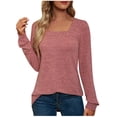 thumbnail image 1 of Women's Long Sleeve Square Neck Shrug T-Shirts Casual Solid Pullover Tops Cotton Comfy Soft Blouses Pink,XL, 1 of 5