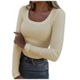 thumbnail image 1 of Women's Long Sleeve Square Neck T-Shirt Slim Fit Basic Ribbed Thermal Top Casual Comfortable Tee Soft Stretchable Undershirt, 1 of 8