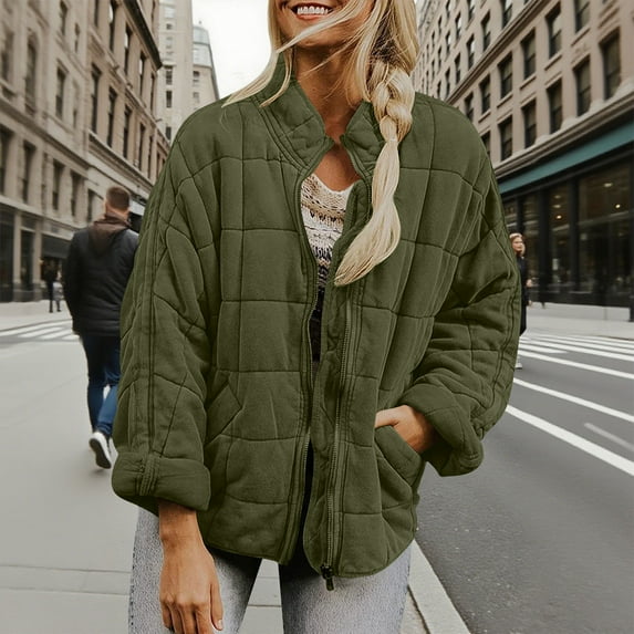 Women's Long Sleeve Standing Collar Jacket in Solid Color for Versatile Fall and Winter Use