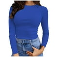 thumbnail image 1 of Women's Long Sleeve Stretch Ribbed T-Shirt Blouse Pure Color Slim Fit Basic Top Comfortable Casual Fashion Tee, 1 of 6