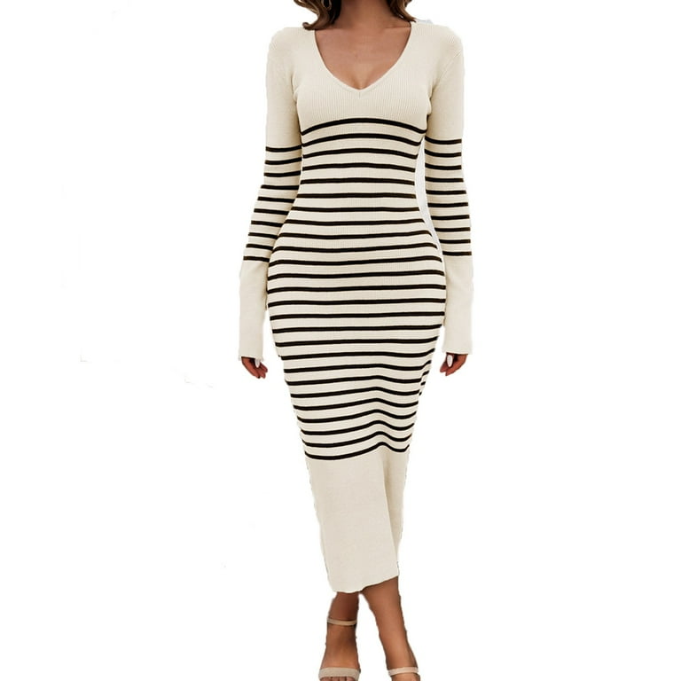Women's Long Sleeve Striped Bodycon Dress Women's Long Sleeve Striped Bodycon Dress