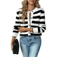 thumbnail image 1 of Women's Long Sleeve Striped Cardigan Sweaters Button Down Cable Knit Fall Classy Outwear Black & White L, 1 of 10