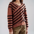 thumbnail image 1 of Women's Long Sleeve Striped Color Block Knitted Sweater V Neck Oversized Pullover Tops 6x Sweatshirts for Men Mans Winter Knit Turtleneck Men Sweater Men Zip Sweatshirt Men Anime Pullover Mens Casual, 1 of 6