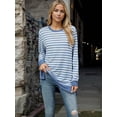 thumbnail image 1 of Women's Long Sleeve Striped Pullover with Contrast Hem and Cuffs- Large, Light Blue, 1 of 1