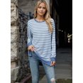 thumbnail image 1 of Women's Long Sleeve Striped Pullover with Contrast Hem and Cuffs- Small, Light Blue, 1 of 1