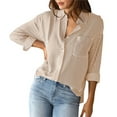 thumbnail image 1 of Women's Long Sleeve Striped Shirt, Button Down Collared Blouse with Loose Casual Fit, Comfortable and Versatile Tops for Everyday Fashion Outfits Brown L, 1 of 6