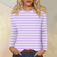 thumbnail image 1 of Women's Long Sleeve Striped T-Shirt, Casual Red and White Crew Neck Top, Soft Cotton Blend, 1 of 8