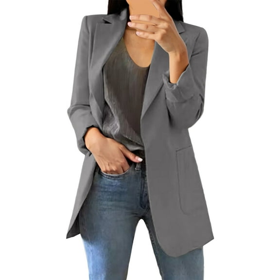 Women's Long Sleeve Suit Jacket Open Front Lapel Collar Work Blazers Business Casual Lightweight Spring Summer Cardigan Suits