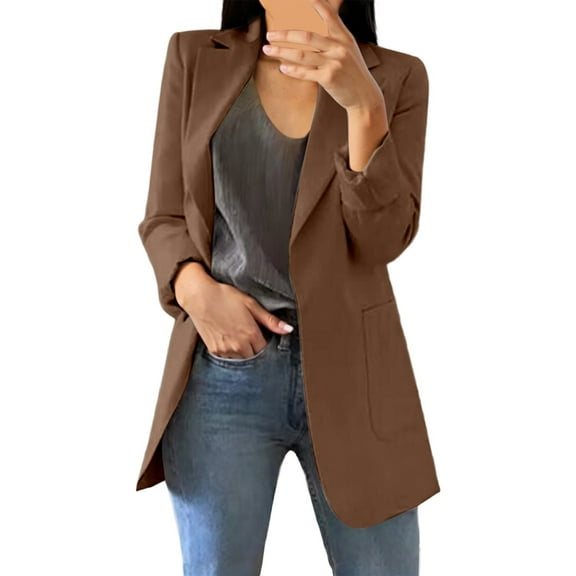 Women's Long Sleeve Suit Jacket Open Front Lapel Collar Work Blazers Business Casual Lightweight Spring Summer Cardigan Suits