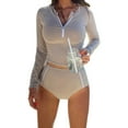 thumbnail image 1 of Women's Long Sleeve Sun Protection Rash Guard Wetsuit Two Piece Swimsuit Set - M, 1 of 6