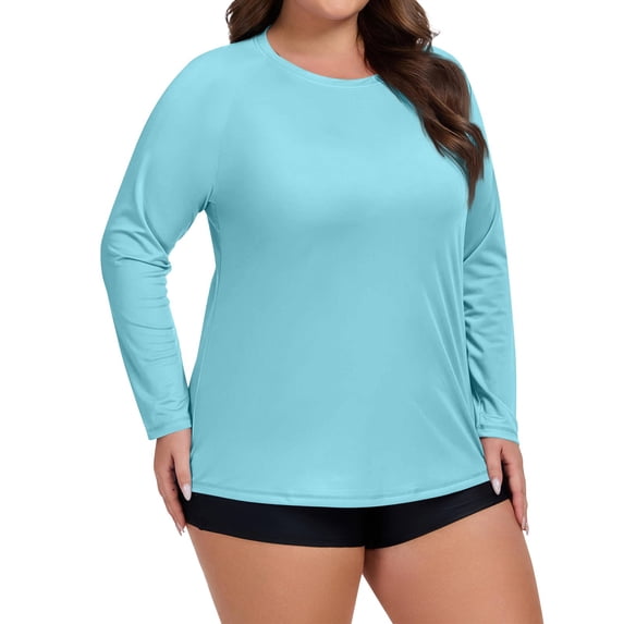 Women's Long Sleeve Sun Shirts UPF50+ UV Protection Crew Neck Rash Guard Lightweight Quick Dry Workout Hiking Tops Blue 3XL