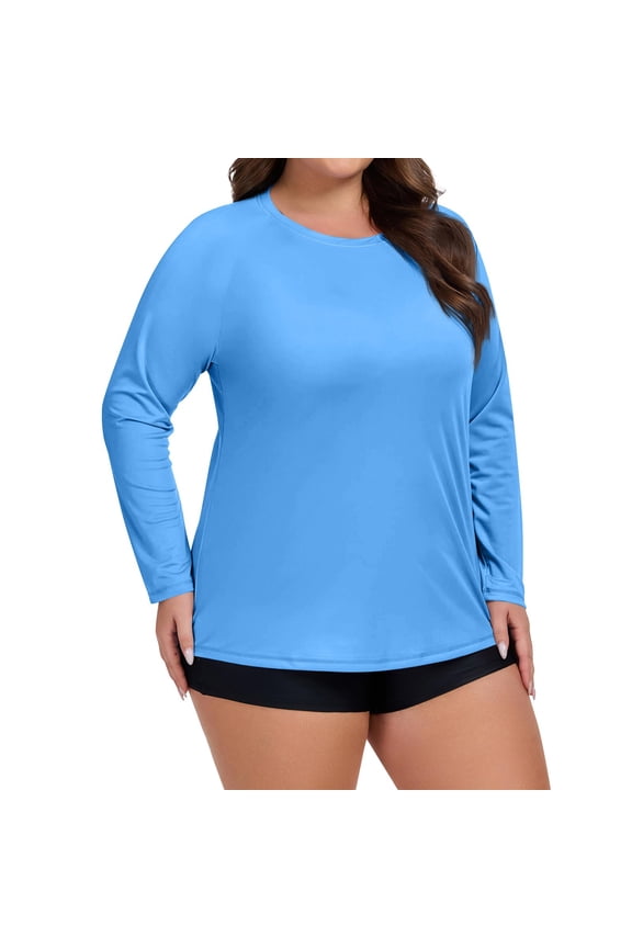 Women's Long Sleeve Sun Shirts UPF50+ UV Protection Crew Neck Rash Guard Lightweight Quick Dry Workout Hiking Tops Blue L