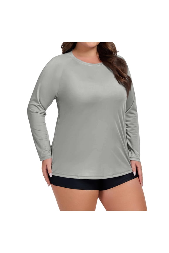 Women's Long Sleeve Sun Shirts UPF50+ UV Protection Crew Neck Rash Guard Lightweight Quick Dry Workout Hiking Tops Gray L