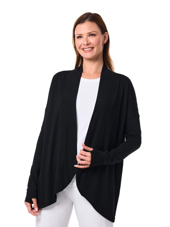 Women's Long Sleeve Sun Wrap with Back Slit - UPF 50+ Sun Protection - LumaLeo in Black