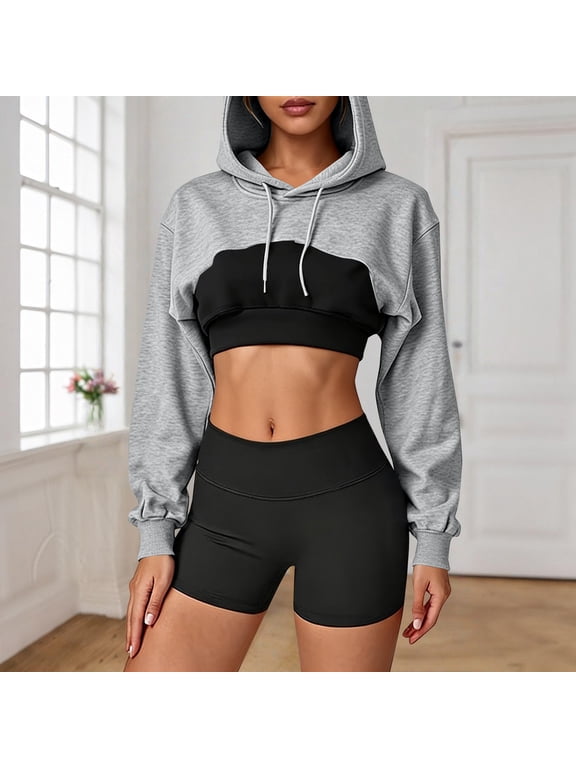 Women's Long Sleeve Super Crop Top Hoodie Sweatshirt Cropped Bolero Shrug Aesthetic Punk Hip Hop Kpop Dance Rave Workout Athletic Casual Fashion Top for Gym Party Everyday Wear Grey L