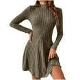 thumbnail image 1 of Women’s Long Sleeve Sweater Dress Casual Fall Winter Crew Neck Knit Short Dresses, 1 of 7