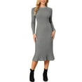 thumbnail image 1 of INSPIRE CHIC Women's Long Sleeve Sweater Dress Crewneck Ribbed Knit Pleated A-Line Midi Dresses L Grey, 1 of 6