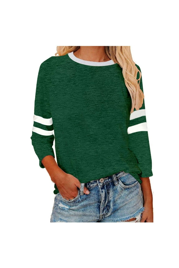 Women's Long Sleeve Sweater Raglan Shirt Women, Womens 3/4 Sleeves Tops, Color Block Baseball Pullover Tees, Loose Fitting Basic Shirts S-113 Green M