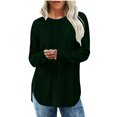 thumbnail image 1 of Women's Long Sleeve Sweaters Crew Neck Curved Hem Tunic Tops Loose Fit Casual Basic Fall Sweaters Shirts Army Green S, 1 of 8