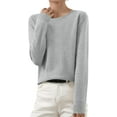 thumbnail image 1 of Women’s Long Sleeve Sweaters Cropped Crew Neck Business Casual Light Weight Crewneck Soft Basic Knit Loose Fit Pullover Sweater Tops Fall Winter Clothes, 1 of 3