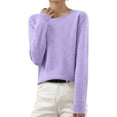 thumbnail image 1 of Women’s Long Sleeve Sweaters Cropped Crew Neck Business Casual Light Weight Crewneck Soft Basic Knit Loose Fit Pullover Sweater Tops Fall Winter Clothes, 1 of 4