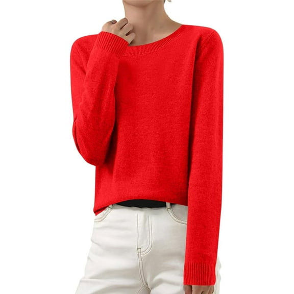 Women’s Long Sleeve Sweaters Cropped Crew Neck Business Casual Light Weight Crewneck Soft Basic Knit Loose Fit Pullover Sweater Tops Fall Winter Clothes