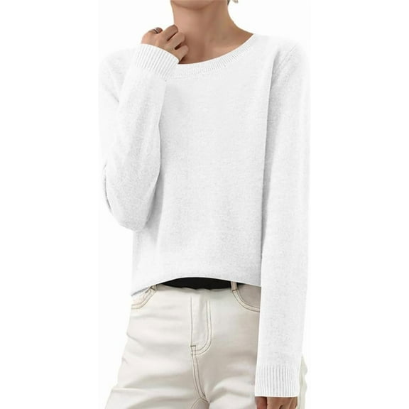 Women’s Long Sleeve Sweaters Cropped Crew Neck Business Casual Light Weight Crewneck Soft Basic Knit Loose Fit Pullover Sweater Tops Fall Winter Clothes