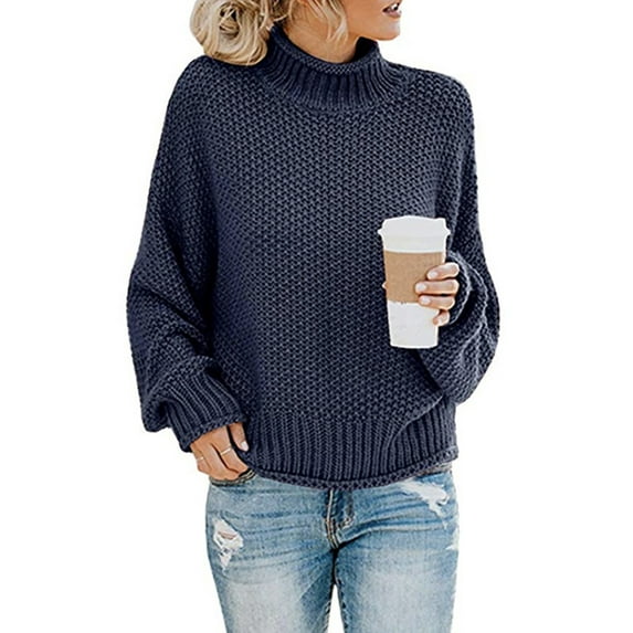 Women's Long Sleeve Sweaters Turtleneck Loose Soft Knitted Casual Pullover