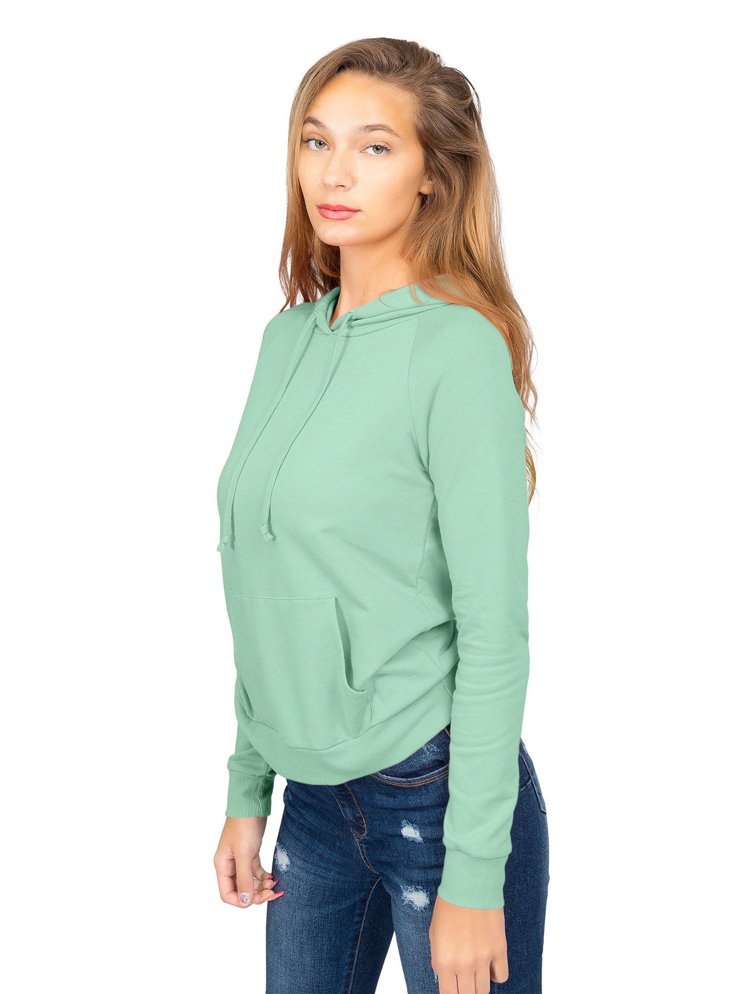 Women's Long Sleeve Sweatshirt French Terry Pullover Hoodie T1481 - Melon  Green - Small