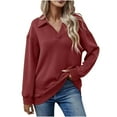 thumbnail image 1 of Women's Long Sleeve Sweatshirt No-Cap V-Neck Solid Color Outfits Basic Fall Clothes Casual Fashion Winter Clothing, 1 of 4