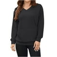 thumbnail image 1 of Women's Long Sleeve Sweatshirt No-Cap V-Neck Solid Color Outfits Casual Fall Clothes Basic Fashion Winter Clothing, 1 of 6