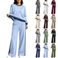 thumbnail image 1 of Women's Long Sleeve Sweatshirt Sets 2 Piece,Crew Neck Long Sleeve pullover Tops,Side Stripe High Waist Wide Leg Pants Pocket,Fall Tracksuit,Weekend Casual Outfits, 1 of 5