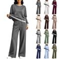 thumbnail image 1 of Women's Long Sleeve Sweatshirt Sets 2 Piece,Crew Neck Long Sleeve pullover Tops,Side Stripe High Waist Wide Leg Pants Pocket,Fall Tracksuit,Weekend Casual Outfits, 1 of 5