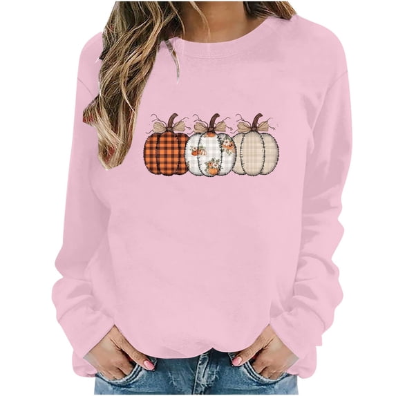 Women's Long Sleeve Sweatshirt with Halloween Print SBYOJLPB Round Neck Hoodless Sweatshirts