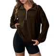 thumbnail image 1 of Women's Long Sleeve Sweatshirts 1/4 Zipper V Neck Casual Pullover Sweaters Oversized Loose Top Zip up Baggy Sweatshirts Waffle Knit Pullover #10 Brown XL, 1 of 7