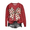 thumbnail image 1 of Women's Long Sleeve Sweatshirts Casual Crew Neck Drop Shoulder Cute Printed Graphic Loose Fit Pullover Tops (2XL, Red), 1 of 4
