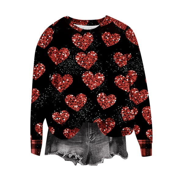 Women's Long Sleeve Sweatshirts Casual Crew Neck Drop Shoulder Cute Printed Graphic Loose Fit Pullover Tops (5XL, Black)