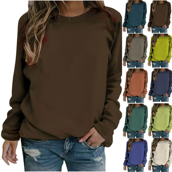 Women's Long Sleeve Sweatshirts Casual Loose Pullover Fall Trendy Clothes Solid Color Crewneck Fashion Tops Autumn Winter Basic Jumper Tunic Blouse for Ladies