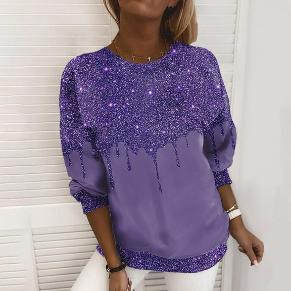 Women's Long Sleeve Sweatshirts Sequin Solid Color Pullover Crew Neck Fall Casual Comfy Y2K Tops Winter Tunic 2025