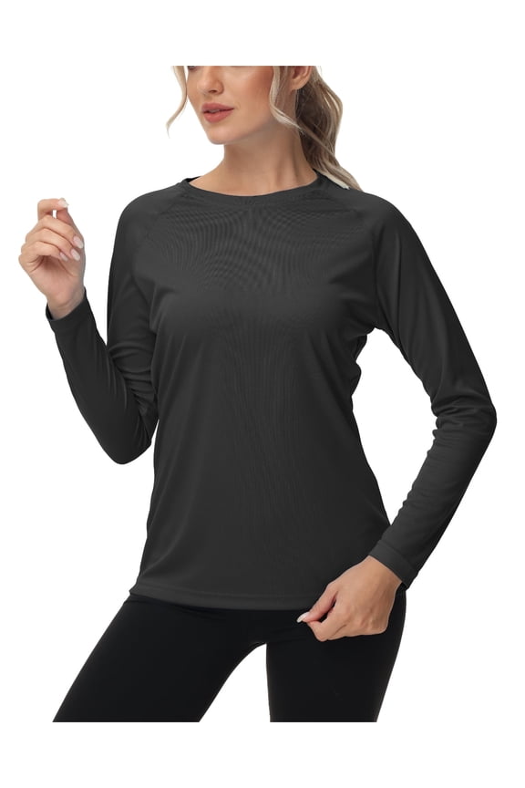 Women's Long Sleeve Swim Shirts Rash Guard Shirts UPF 50+ Sun Protection Quick Dry Hiking T-Shirt Athletic Workout Running Tops Shirts Black 2XL