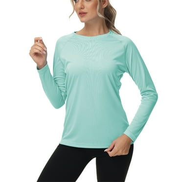 Women's Long Sleeve Swim Shirts Rash Guard Shirts UPF 50  Sun Protection Quick Dry Hiking T-Shirt Athletic Workout Running Tops Shirts MintGreen L