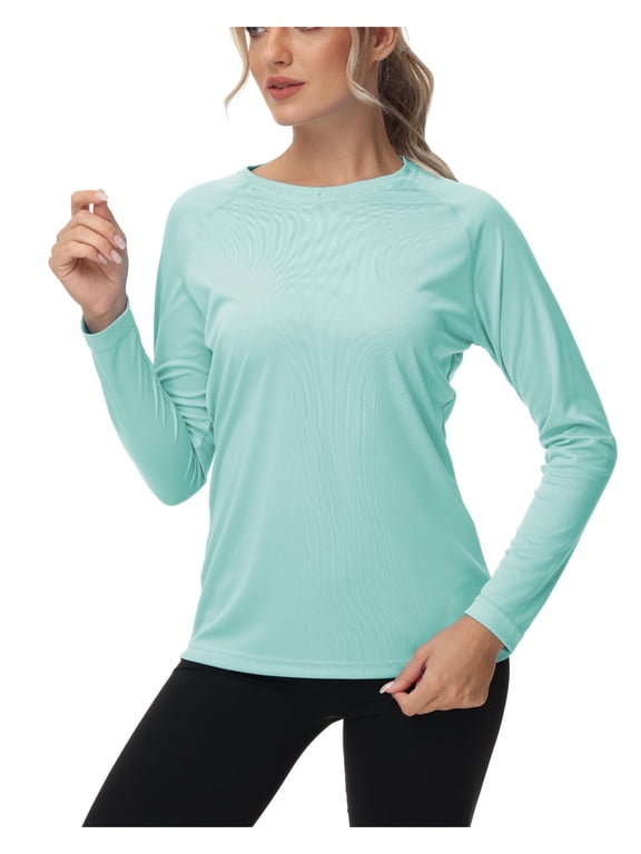 Women's Long Sleeve Swim Shirts Rash Guard Shirts UPF 50+ Sun Protection Quick Dry Hiking T-Shirt Athletic Workout Running Tops Shirts MintGreen L