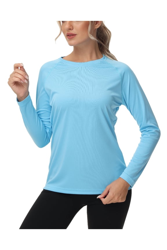 Women's Long Sleeve Swim Shirts Rash Guard Shirts UPF 50+ Sun Protection Quick Dry Hiking T-Shirt Athletic Workout Running Tops Shirts SkyBlue L