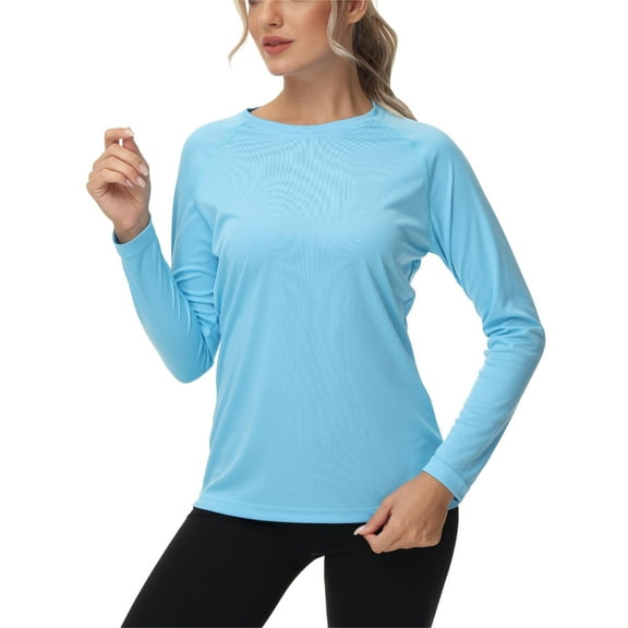 Women's Long Sleeve Swim Shirts Rash Guard Shirts UPF 50+ Sun Protection Quick Dry Hiking T-Shirt Athletic Workout Running Tops Shirts SkyBlue L