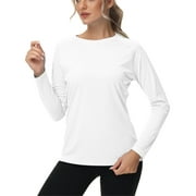 Women's Long Sleeve Swim Shirts Rash Guard Shirts UPF 50+ Sun Protection Quick Dry Hiking T-Shirt Athletic Workout Running Tops Shirts White L