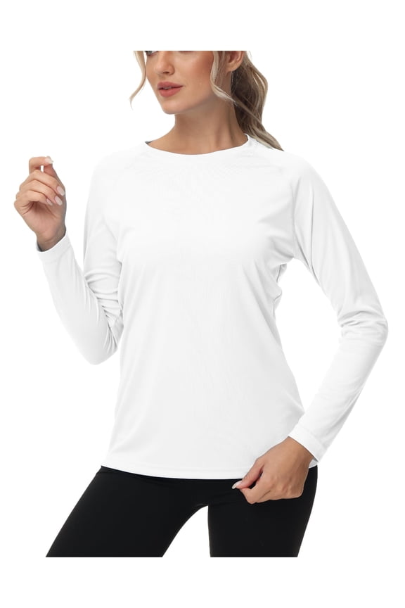 Women's Long Sleeve Swim Shirts Rash Guard Shirts UPF 50+ Sun Protection Quick Dry Hiking T-Shirt Athletic Workout Running Tops Shirts White L