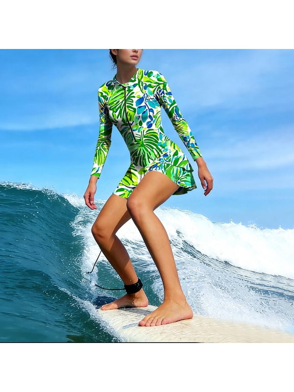 Women's Long Sleeve Swimdress Swimsuits Rash Guard Bathing Suit Womens Casual Separate Stand Up Collar Half Zip Jumpsuit Built in Briefs with Padded Swimsuit and Swim Short Surfing Set